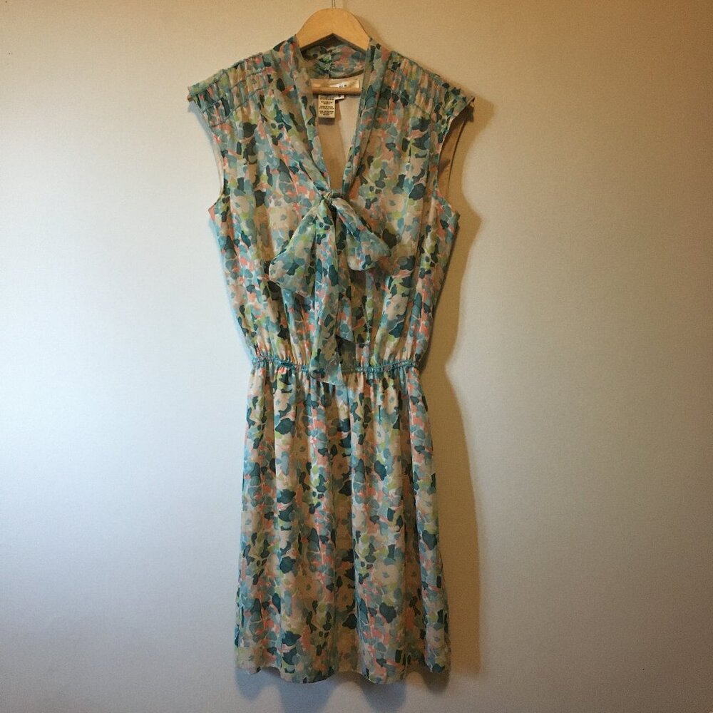 Monet Impressionist Floral Bow Tie Dress Pastel Pointillist Summer Size Small